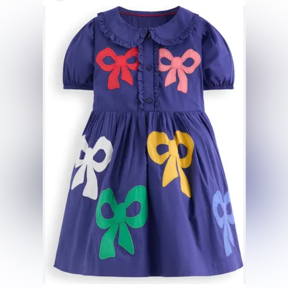 Boden Girl’s Blue Bow Applique Dress